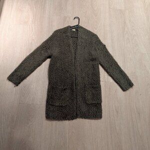 debut Olive Nubby Knit Open Front Cardigan